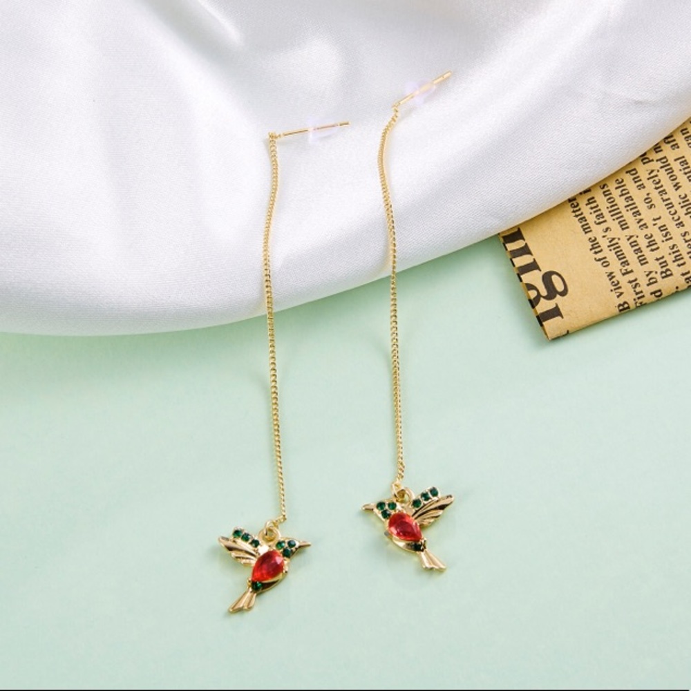 🎉 New Gold Plated Hummingbird Drop Earrings